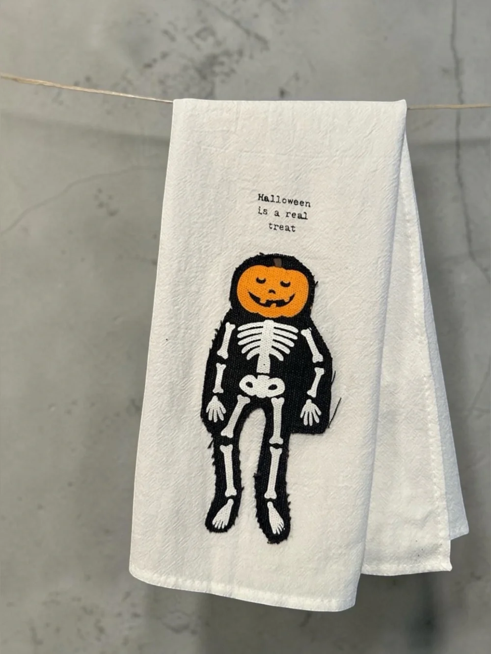 Mud Pie Halloween Pumpkin Head Skeleton Tea Towel
